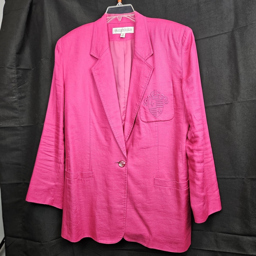 Valerie Stevens Women's Blazer Size 14 Pink Blazer Jacket 100% Linen